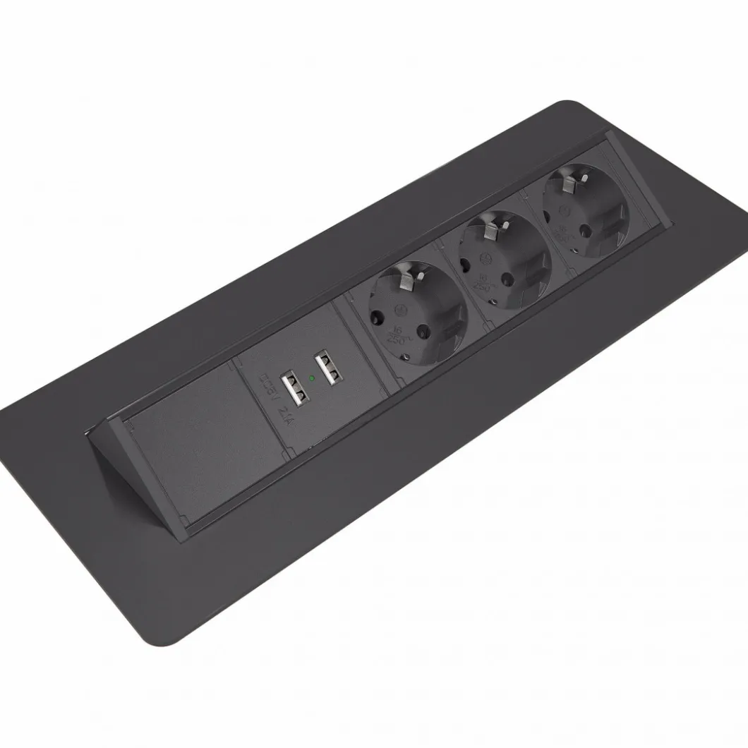 Steckdosen Für Den Schreibtisch | Zubehör^DPJ Workspace Einbausteckdose Axessline QuickBox - 3 Steckdosen, 2 USB-A