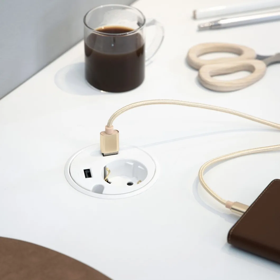 Steckdosen Für Den Schreibtisch | Zubehör^DPJ Workspace Einbausteckdose Powerdot 14 - Steckdose, 2 USB-A, Durchführungsloch