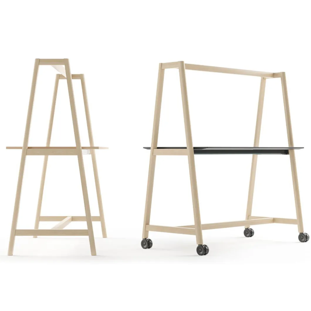 Konferenztisch^DPJ Workspace Hoher Projekttisch Nova Wood - Auf Rädern, HPL Tischplatte