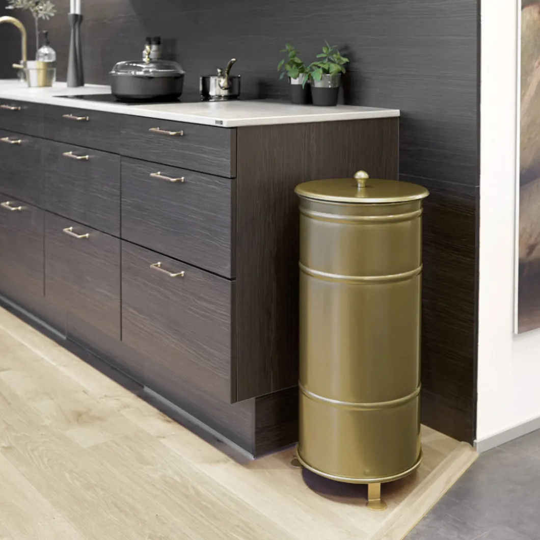 Entsorgung Und Mülltrennung^DPJ Workspace Mülleimer Brooklyn Bin Single - Gold, Deckel mit Knauf